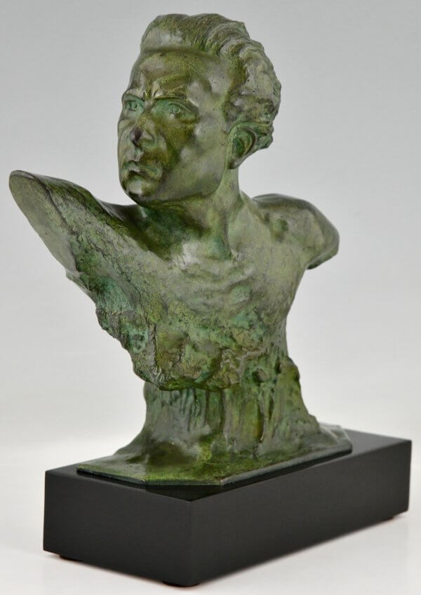 Art Deco bronze sculpture bust of aviator Jean Mermoz