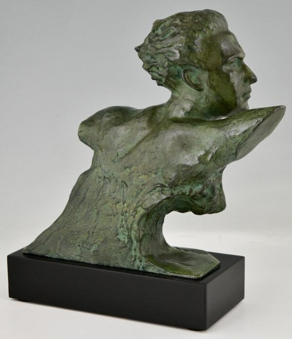 Art Deco bronze sculpture bust of aviator Jean Mermoz