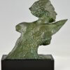 Art Deco bronzen sculptuur buste piloot Jean Mermoz