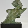 Art Deco bronze sculpture bust of aviator Jean Mermoz