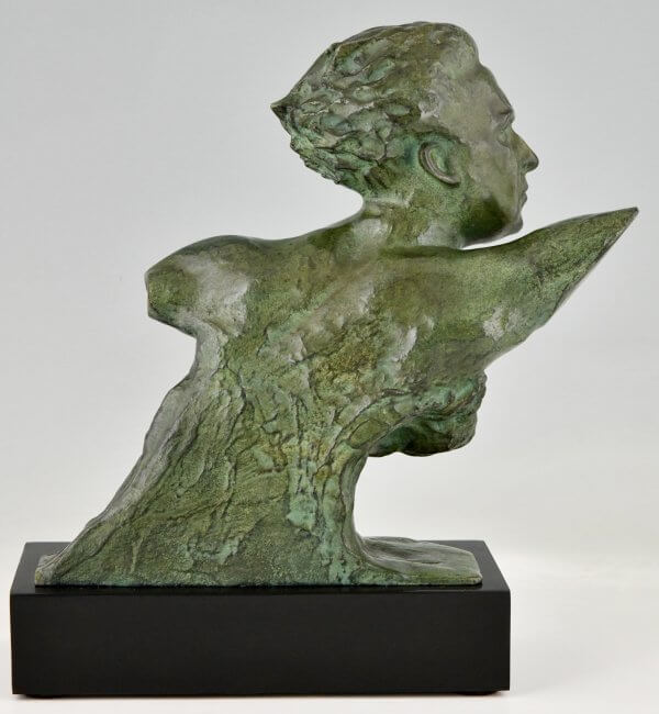 Art Deco bronze sculpture bust of aviator Jean Mermoz