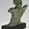 Art Deco bronze sculpture bust of aviator Jean Mermoz