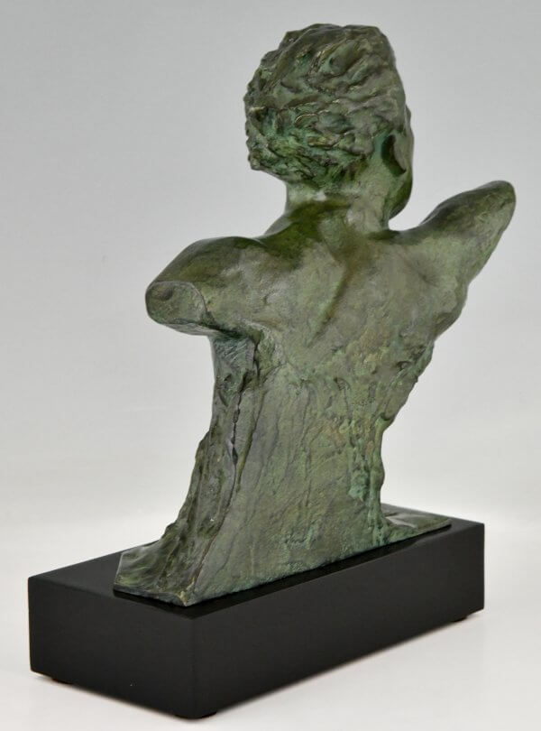 Art Deco sculpture bronze buste aviateur Jean Mermoz