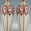 Pair of Art Deco ceramic vases with peonies and rozes.