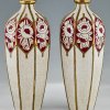 Pair of Art Deco ceramic vases with peonies and rozes.