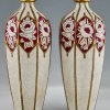 Pair of Art Deco ceramic vases with peonies and rozes.