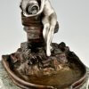 Art Nouveau bronze sculptural tray indoor fountain with nude
