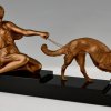 Art deco bronze Godard lady with dog - 2