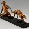 Sculpture en bronze Art Déco femme au chien lévrier