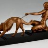 Art Deco bronze sculpture lady with greyhound dog.