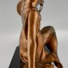 Art Deco bronzen sculptuur dame met windhond