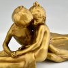 Jugendstil Bronze Schale mit küssendem Paar