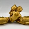 Art Nouveau milieu de table en bronze jeune couple enlacé