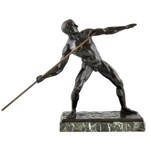 Bronze sculpture male nude spear Pfleiderer