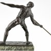 Art Deco sculpture male nude with spear.