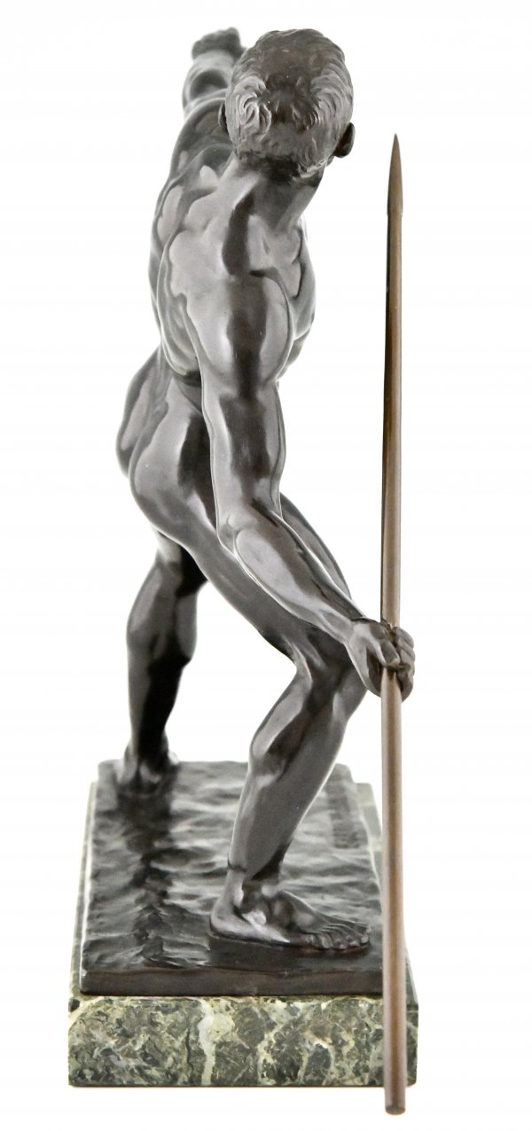 Art Deco sculpture male nude with spear.