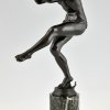 Art Deco bronze sculpture dancing faun with flutes.