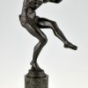 Art Deco bronzen sculptuur dansende faun met fluiten