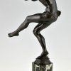 Art Deco Bronzeskulptur tanzender Faun mit Flöten