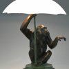 Art Deco style lamp monkey with umbrella PLUIE