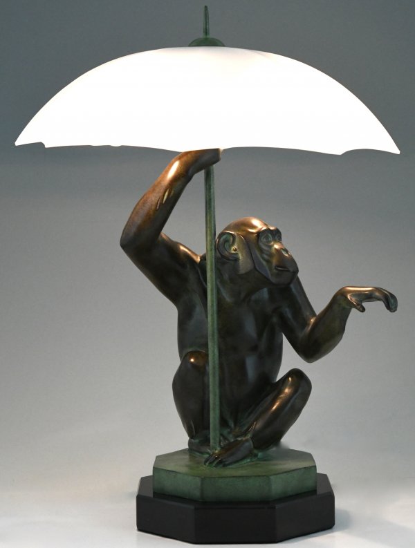 Art Deco style lamp monkey with umbrella PLUIE