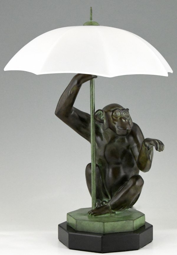 Art Deco style lamp monkey with umbrella PLUIE