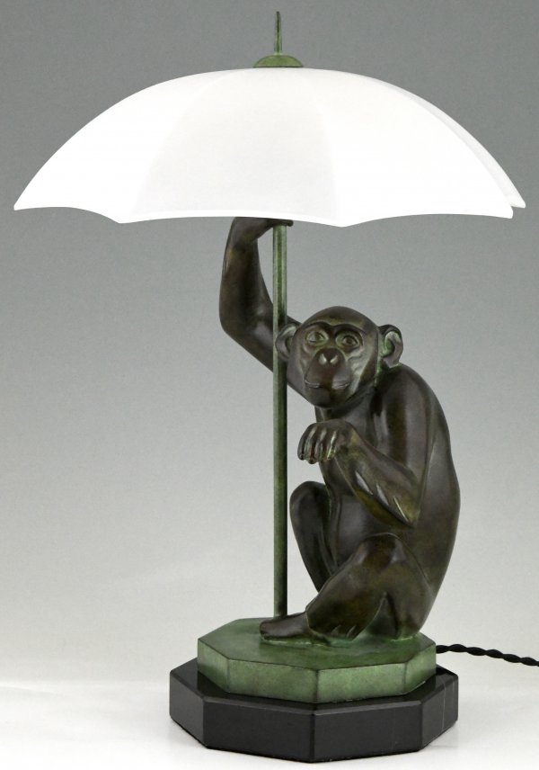 Art Deco style lamp monkey with umbrella PLUIE