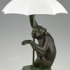 Art Deco style lamp monkey with umbrella PLUIE