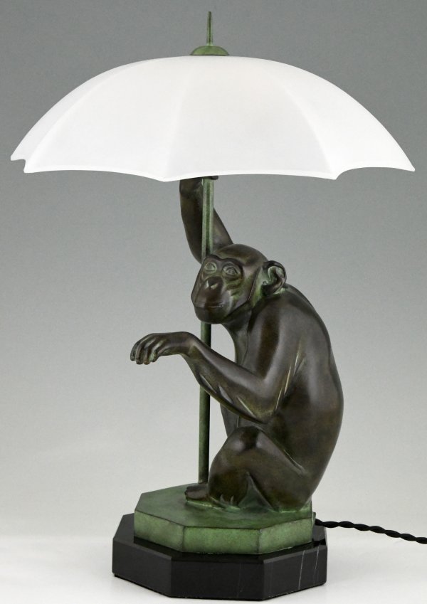 Art Deco style lamp monkey with umbrella PLUIE