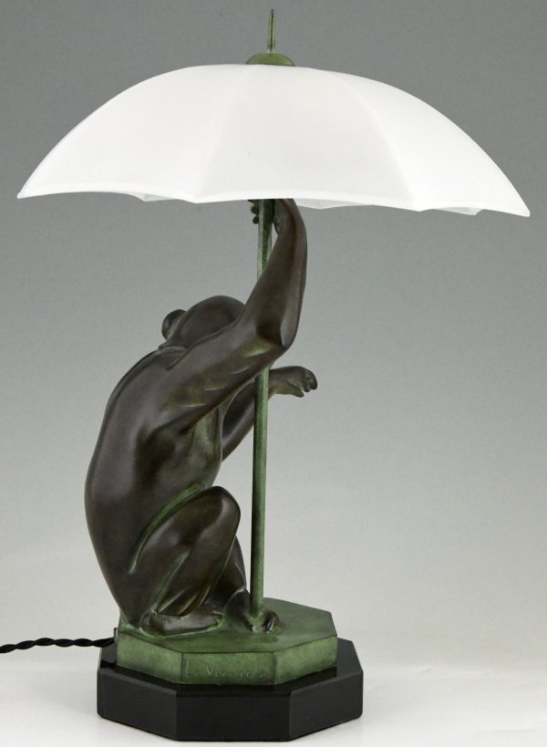 Art Deco style lamp monkey with umbrella PLUIE