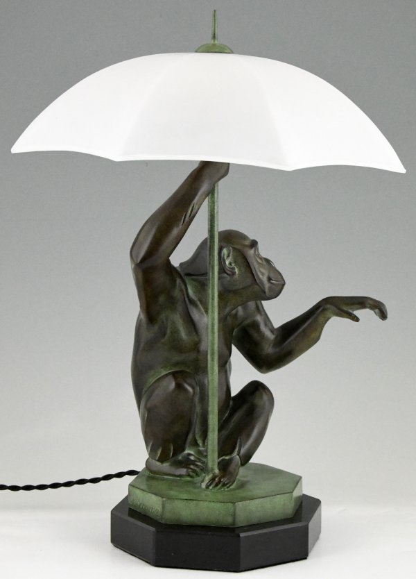Art Deco style lamp monkey with umbrella PLUIE