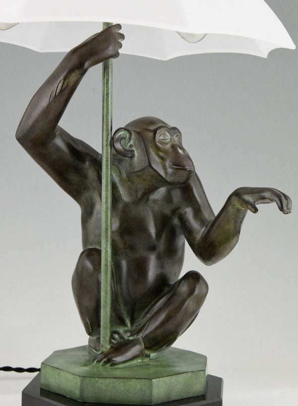 Art Deco style lamp monkey with umbrella PLUIE