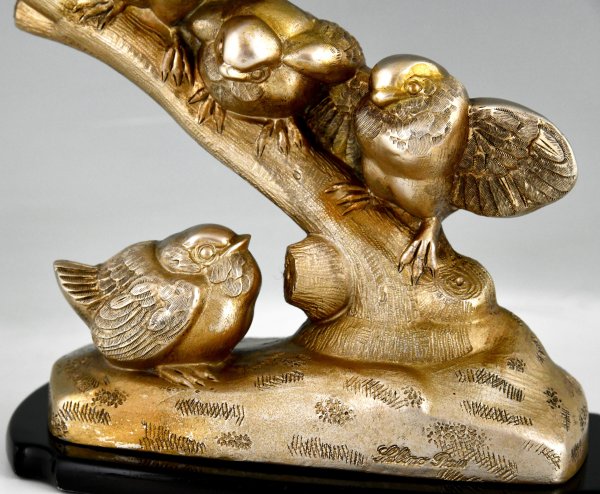 Art Deco sculptuur vijf vogels op een tak