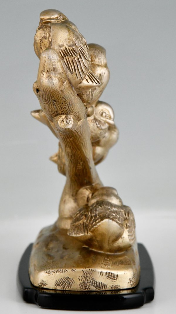 Sculpture Art Déco cinq oiseaux sur une branche