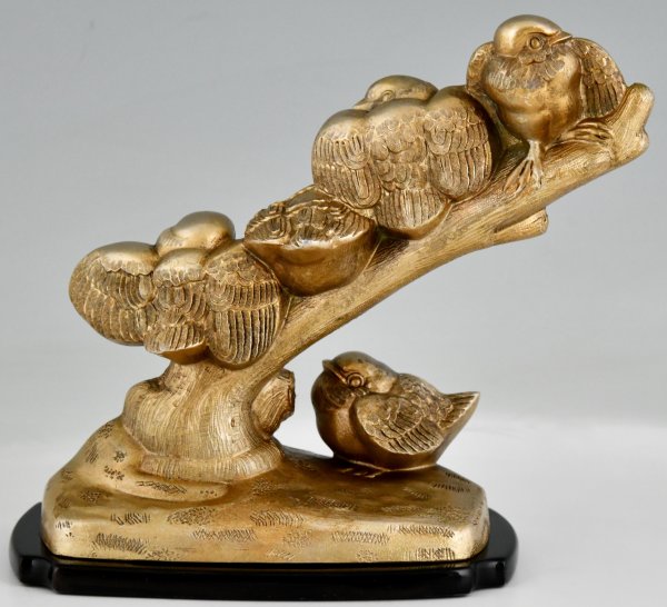 Art Deco sculptuur vijf vogels op een tak