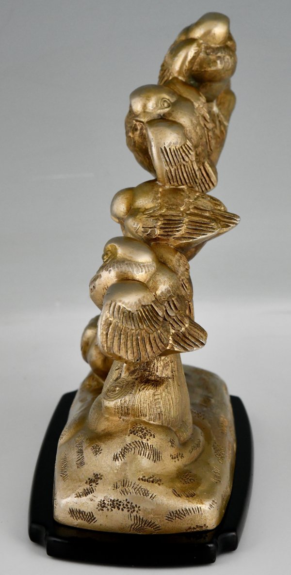 Art Deco Skulptur fünf Vögel auf einem Ast