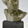 Art Deco bronze sculpture male bust aviator Jean Mermoz