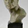 Art Deco bronze sculpture male bust aviator Jean Mermoz