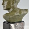 Art Deco bronze sculpture male bust aviator Jean Mermoz