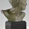 Art Deco bronze sculpture male bust aviator Jean Mermoz