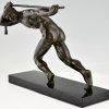 Art Deco bronze sculpture athlete pulling a rope.