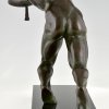 Art Deco bronze sculpture athlete pulling a rope.