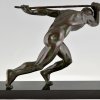 Art Deco bronze sculpture athlete pulling a rope.