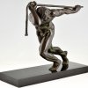 Art Deco bronzen sculptuur atleet met touw