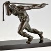 Art Deco bronzen sculptuur atleet met touw