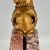 Art Deco bronzen automobiel mascotte Franse bulldog