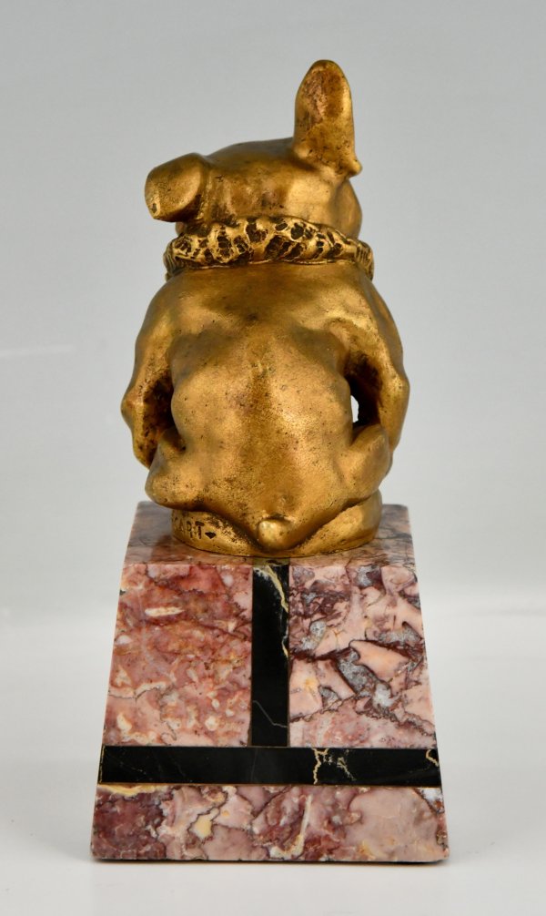 Art Déco Auto Maskottchen aus Bronze französische Bulldogge