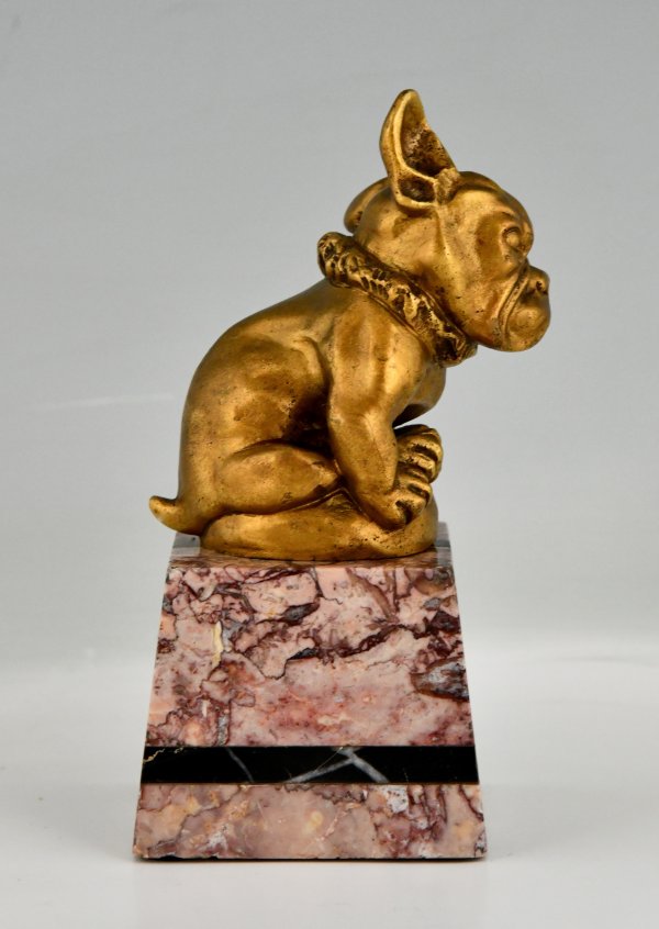 Art Déco Auto Maskottchen aus Bronze französische Bulldogge