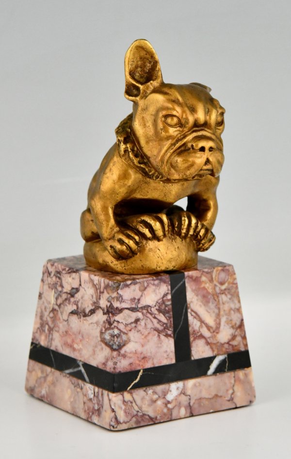 Art Déco Auto Maskottchen aus Bronze französische Bulldogge