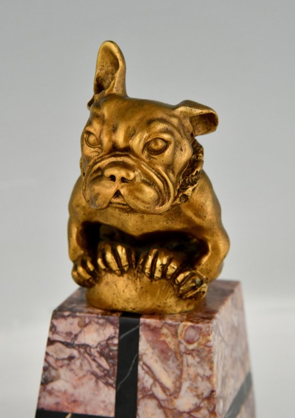 Art Déco Auto Maskottchen aus Bronze französische Bulldogge